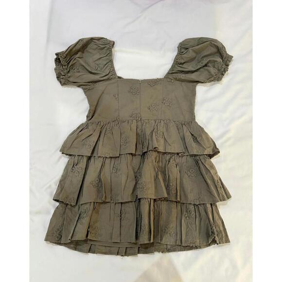 Altar’d State Olive Green Floral Embroidered Ruffle Corset Mini Dress Size Large - Picture 4 of 9